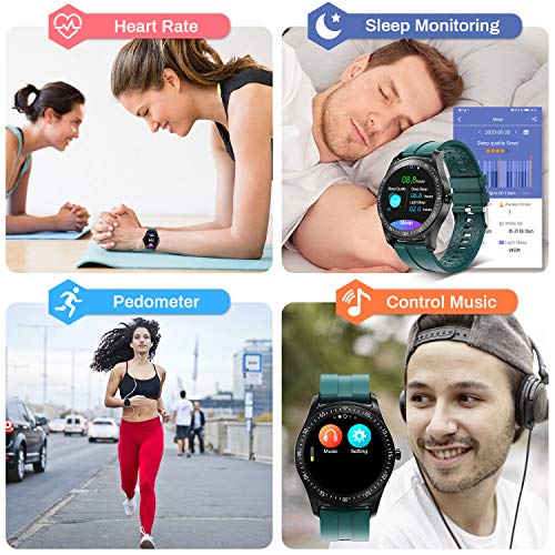 HopoFit Smartwatch,Reloj Inteligente para Hombre y Mujer.Compatible con teléfonos Android e iOS, IP68 Reloj Deportivo Impermeable con Ritmo cardíaco y Control del sueño（Verde）