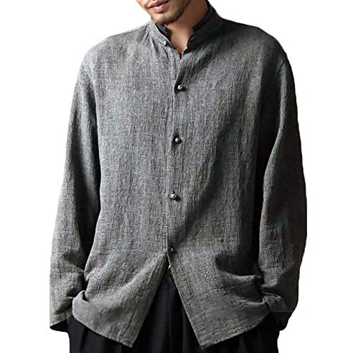 HOSD Camisa Holgada Informal con Cuello Alto Estilo Chino Retro para Hombres HOSD Camisa Holgada Informal con Cuello Alto Estilo Chino Retro para Hombres