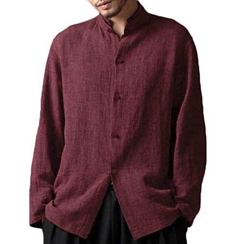 HOSD Camisa Holgada Informal con Cuello Alto Estilo Chino Retro para Hombres HOSD Camisa Holgada Informal con Cuello Alto Estilo Chino Retro para Hombres