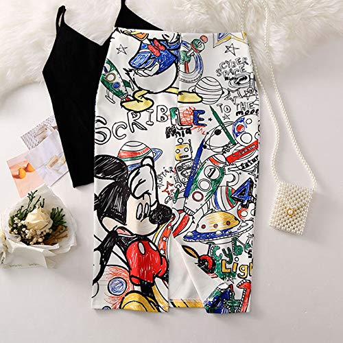 HOSD Falda lápiz Mujer 2019 Nuevo Estampado de ratón de Dibujos Animados Faldas Delgadas de Cintura Alta Chica Joven Verano de Gran tamaño Japón Falda Femenina