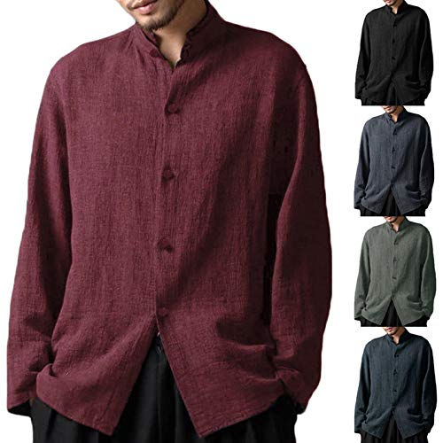 HOSD otoño Retro Estilo Chino Cuello Alto Casual Camisa Suelta Hombres HOSD otoño Retro Estilo Chino Cuello Alto Casual Camisa Suelta Hombres