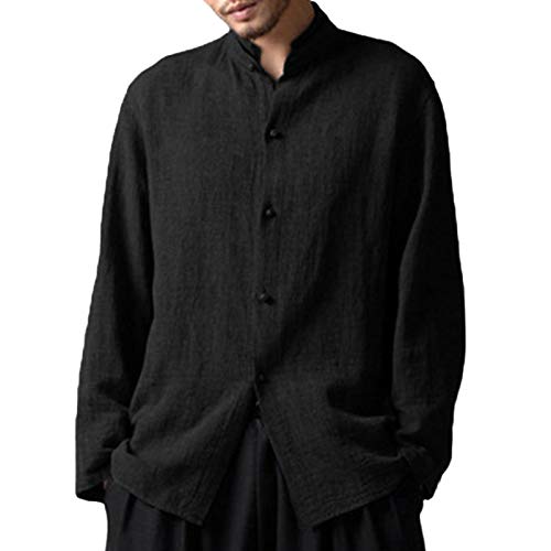 HOSD otoño Retro Estilo Chino Cuello Alto Casual Camisa Suelta Hombres HOSD otoño Retro Estilo Chino Cuello Alto Casual Camisa Suelta Hombres