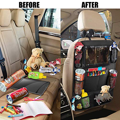 Hossom Organizadores para Coche, 2 pcs Kick Mats de Coche, Universal Multi-Bolsillos Organizanizador para ipad Impermeable Fácil de limpiar