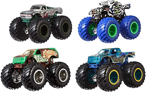 Hot wheels Monster Trucks , pack de 4 coches de juguete escala 1:64, modelos surtidos (Mattel GBP23)