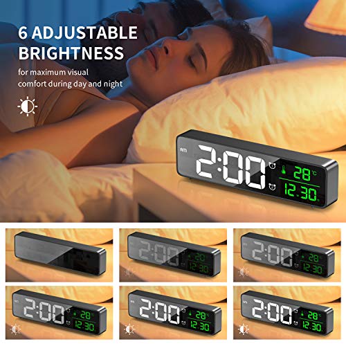 HOTERB Reloj Despertador Digital,Despertadores Digitales LED con 40 Melodias,2 Alarma,Temperatura y Hora,Digitos Grandes Reloj Digital Sobremesa Pantalla de Espejo para Dormitorio,Mesita