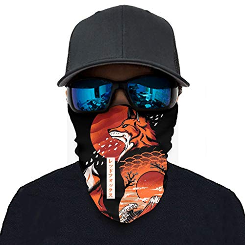 Hothotvery Pañuelo unisex para el cuello, diseño japonés, zorro, sol, olas, montañas, Ukiyoe, con cinta para la frente al sudor, protección contra el polvo, color blanco, talla única Hothotvery Pañuelo unisex para el cuello, diseño japonés, zorro, sol, olas, montañas, Ukiyoe, con cinta para la frente al sudor, protección contra el polvo, color blanco, talla única
