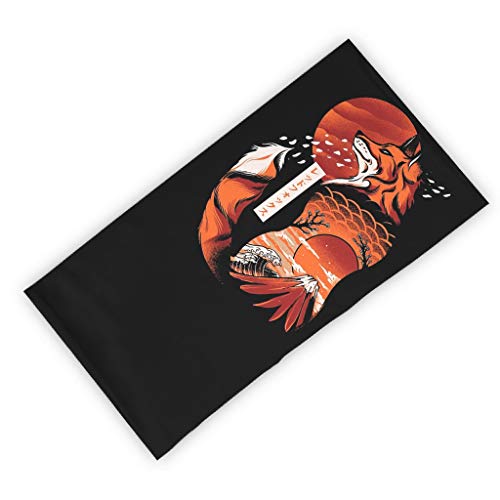 Hothotvery Pañuelo unisex para el cuello, diseño japonés, zorro, sol, olas, montañas, Ukiyoe, con cinta para la frente al sudor, protección contra el polvo, color blanco, talla única Hothotvery Pañuelo unisex para el cuello, diseño japonés, zorro, sol, olas, montañas, Ukiyoe, con cinta para la frente al sudor, protección contra el polvo, color blanco, talla única