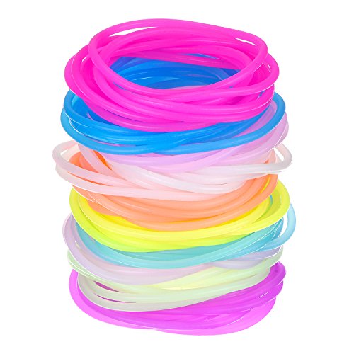 Hotop Pulseras de Silicona de Colores Lazo de Pelo Luminoso, 100 Piezas