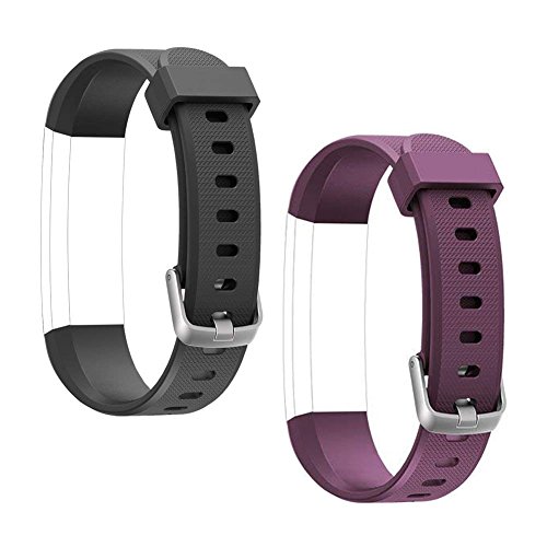 HOTSO 2 Piezas Pulsera de Repuesto para Reloj Inteligente ID 115U, Cómoda y Durable Correa de Recambio – Violeta+ Negro