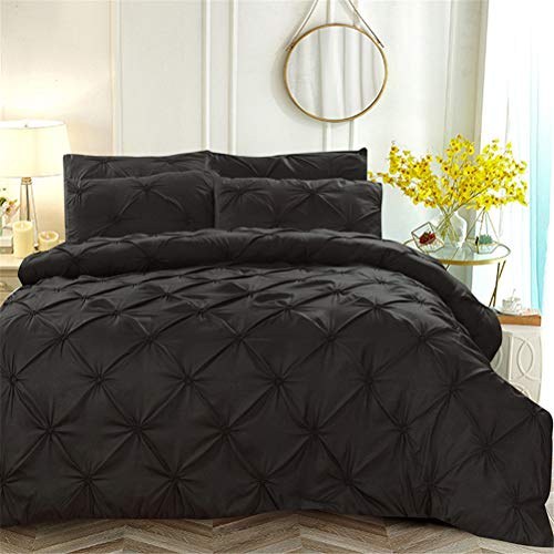 HotYou Colcha de diseño de Pliegue Cuadrado Patchwork Reversible Fundas de Almohada,Negro,228x228cm(1*Quilt Cover + 2*Pillowcase)