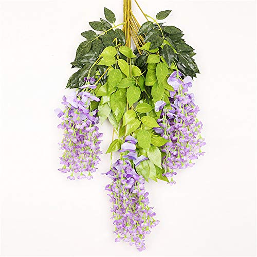 HotYou Set de 12 Plantas Artificiales Glicinias Seda Colgante para Decoración Enredadera Flores Colgantes Jardín para Comedor Salón Fiesta Boda,Morado 2,12 Piezas/1 Paquete