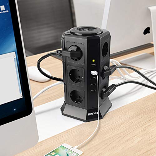 HOVNEE Regleta Vertical Enchufes de 12 Tomas Corrientes y 5 Rápida USB Tomas, Alargadora Cable de 2m con Protección y Interruptor, Base Múltiple, Tapón de Seguridad, 2500W/10A (17-EN-1) HOVNEE Regleta Vertical Enchufes de 12 Tomas Corrientes y 5 Rápida USB Tomas, Alargadora Cable de 2m con Protección y Interruptor, Base Múltiple, Tapón de Seguridad, 2500W/10A (17-EN-1)