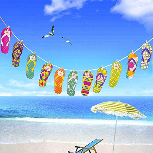 HOWAF Hawaii Tropical Banderines Banderas de Hibiscus Flores Chanclas Guirnalda Kit para Decoración Colgante de Fiesta Hawaiian Luau Party Verano Selva Playa