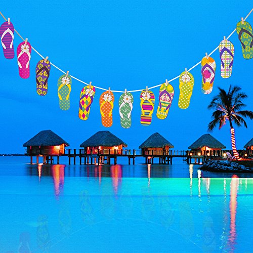 HOWAF Hawaii Tropical Banderines Banderas de Hibiscus Flores Chanclas Guirnalda Kit para Decoración Colgante de Fiesta Hawaiian Luau Party Verano Selva Playa