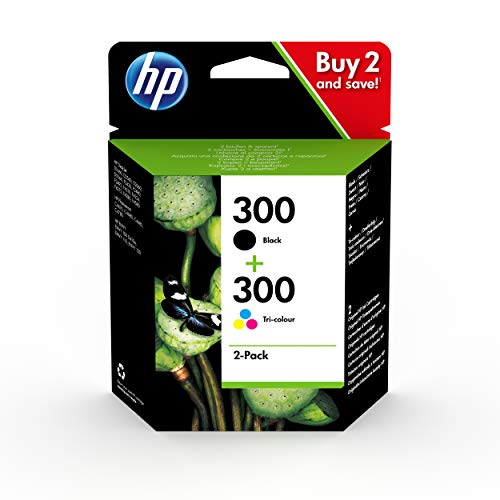 HP 300 CN637EE, Pack de 2, Cartuchos de Tinta Originales Negro y Tricolor, compatible con impresoras de inyección de tinta HP DeskJet D2560, D2660, F4280, F4224, F4283; Photosmart Serie C