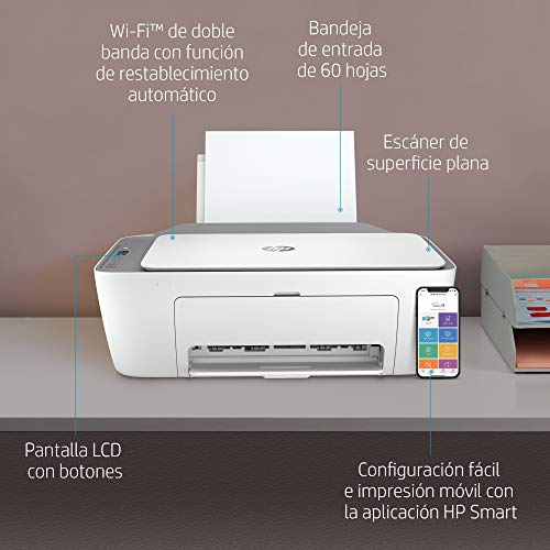 HP DeskJet 2720 - Impresora multifunción, Wi-Fi, Bluetooth, copia, escanea, compatible con Instant Ink (3XV18B)