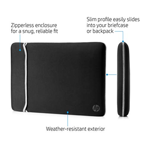 HP Neoprene Reversible Sleeve - Funda para portátil, 35.56 cm / 14", color negro y plata