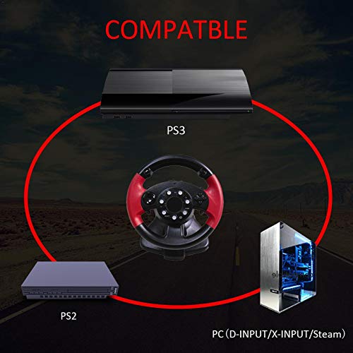 HPH Volante De Carreras Gamepad De Juegos Vibración De Motor Dual con Ángulo De Rotación De 200° para PS3 PS2 PC (D-Input/X-Input/Steam) para Computadora