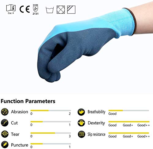 HPHST C2001 - Guantes de trabajo para hombre y mujer, impermeables, con látex de espuma y revestimiento de goma, 1 par, talla 7/S HPHST C2001 - Guantes de trabajo para hombre y mujer, impermeables, con látex de espuma y revestimiento de goma, 1 par, talla 7/S