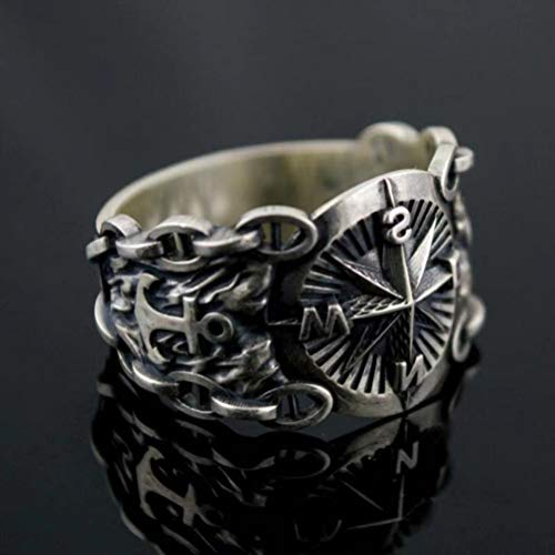 HQLCX Joyería de Los Anillos del Acero Inoxidable 316L de Viking de La Vendimia el Norte de Europa Estilo Pirata Brújula Anillos Masculino de Los Hombres,9