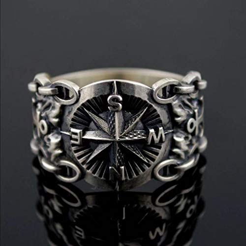 HQLCX Joyería de Los Anillos del Acero Inoxidable 316L de Viking de La Vendimia el Norte de Europa Estilo Pirata Brújula Anillos Masculino de Los Hombres,9