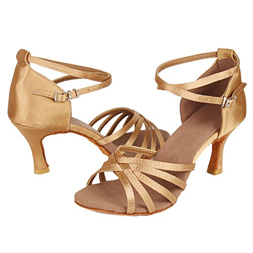 HROYL Zapatos de Baile Latino Mujer Salsa Tango Bachata Vals Zapatos de Baile de Salon,213-Beige-7, EU 37