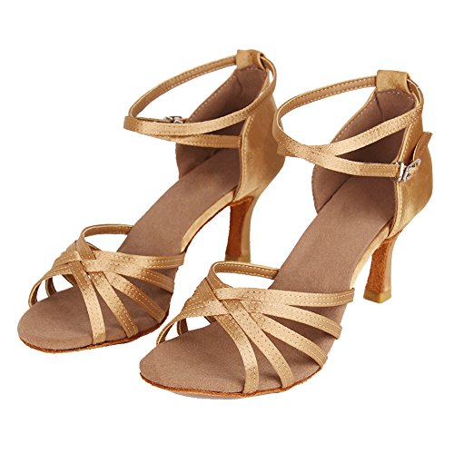 HROYL Zapatos de Baile Latino Mujer Salsa Tango Bachata Vals Zapatos de Baile de Salon,213-Beige-7, EU 37