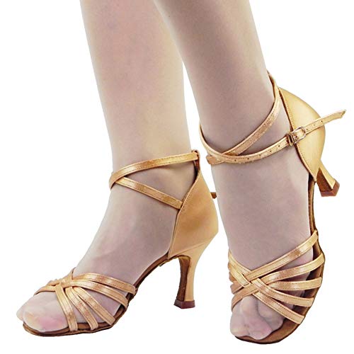 HROYL Zapatos de Baile Latino Mujer Salsa Tango Bachata Vals Zapatos de Baile de Salon,213-Beige-7, EU 37