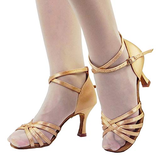 HROYL Zapatos de Baile Latino Mujer Salsa Tango Bachata Vals Zapatos de Baile de Salon,213-Beige-7, EU 38