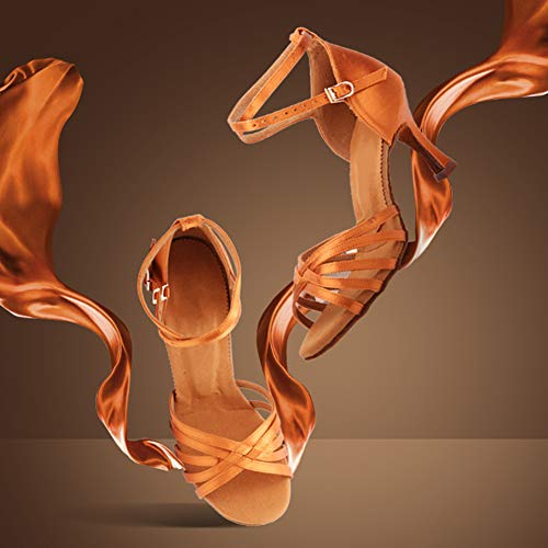 HROYL Zapatos de Baile Latino Mujer Salsa Tango Bachata Vals Zapatos de Baile de Salon,213-Marrón-5,EU 38