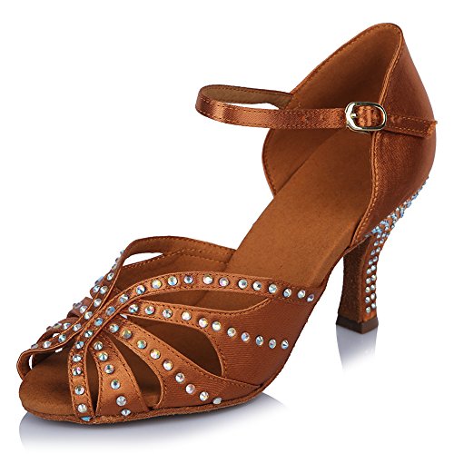 HROYL Zapatos de Baile para Mujeres y Niñas Latino de Diamantes de imitación Señoras Salsa Latina Tango Zapatos de Boda de satén,ESAF43502,Marrón,35EU HROYL Zapatos de Baile para Mujeres y Niñas Latino de Diamantes de imitación Señoras Salsa Latina Tango Zapatos de Boda de satén,ESAF43502,Marrón,35EU