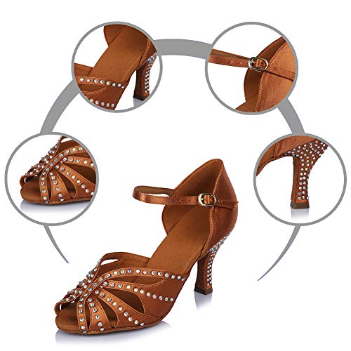HROYL Zapatos de Baile para Mujeres y Niñas Latino de Diamantes de imitación Señoras Salsa Latina Tango Zapatos de Boda de satén,ESAF43502,Marrón,35EU HROYL Zapatos de Baile para Mujeres y Niñas Latino de Diamantes de imitación Señoras Salsa Latina Tango Zapatos de Boda de satén,ESAF43502,Marrón,35EU