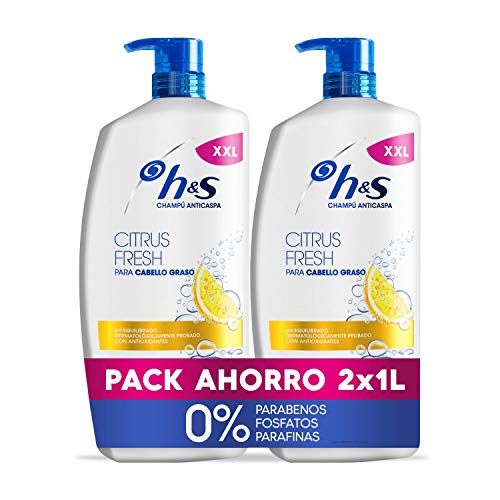 H&S Champú Citrus Fresh Anticaspa Champú Para El Cabello Graso pH equilibrado 2 Champús 1000 ml