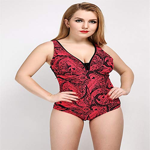 HSN LAR Traje de baño,Bikini,Swimwear, Bañador Piscina de Verano, vadeando Deportes, Conjoined Swimsuit, Cordon, Cordon Bikini Traje,Rojo,3XL