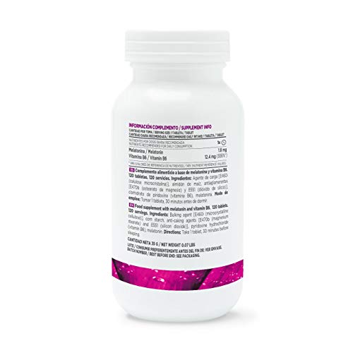 HSN Melatonina 1,8mg Dormir Mejor + Mejorar el Sueño + Descanso por la Noche + Combate los trastornos del Sueño, Estrés y Fatiga, Jet Lag | Vegano, Sin Gluten, Sin Lactosa, 120 Tabletas