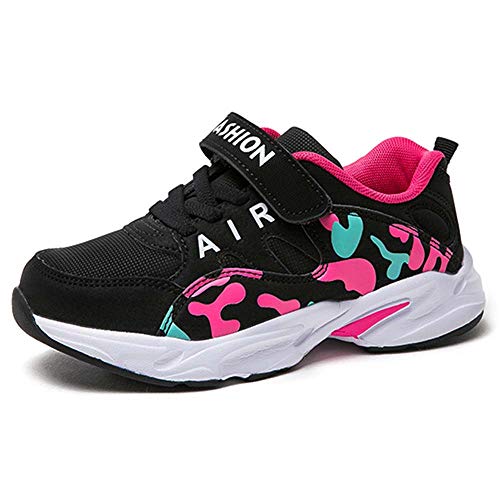 HSNA Zapatillas Deporte Niña Zapatos de Gimnasia Niña pequeñas Running Zapatos Deportivos Aire(Negro Rojo 37 EU)