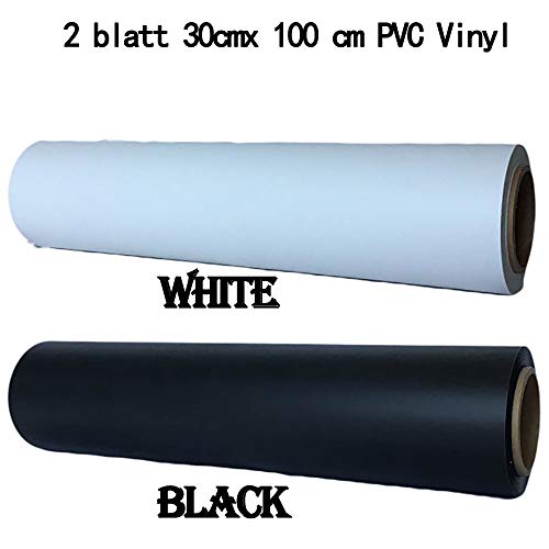 HTV - Vinilo de transferencia de calor (2 rollos de 30 x 100 cm, vinilo permanente para planchar, compatible con Cricut, Silhouette o cualquier cortador (blanco y negro)