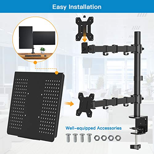 HUANUO Brazo de Monitor Bandeja para Computadora Portátil, Totalmente Ajustable para Pantalla LCD LED de 13 a 27 Pulgadas y Computadora Portátil de hasta 15.6 Pulgadas, 2 Opciones de Montaje