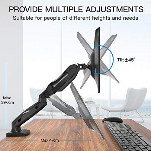 HUANUO Brazo Singular de Monitor Pantallas LCD LED de 13-27 ’’, Brazo de Resorte de Gas Giratorio de 360°, 2 Métodos de Montaje Opcionales, Soporte VESA 75-100 mm y Peso 2-6.5 kg