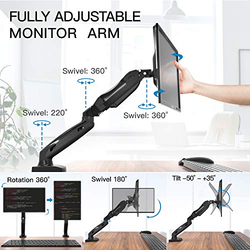 HUANUO Brazo Singular de Monitor Pantallas LCD LED de 13-27 ’’, Brazo de Resorte de Gas Giratorio de 360°, 2 Métodos de Montaje Opcionales, Soporte VESA 75-100 mm y Peso 2-6.5 kg HUANUO Brazo Singular de Monitor Pantallas LCD LED de 13-27 ’’, Brazo de Resorte de Gas Giratorio de 360°, 2 Métodos de Montaje Opcionales, Soporte VESA 75-100 mm y Peso 2-6.5 kg