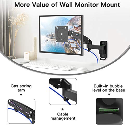HUANUO Soporte de pared para monitor LCD LED de 24 a 35 pulgadas, soporte de pared para TV con brazo de resorte de gas ajustable de movimiento completo, VESA 70/100/200 mm, capacidad de carga 3-12 kg