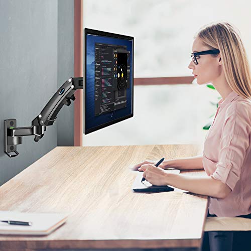 HUANUO Soporte de pared para monitor LCD LED de 24 a 35 pulgadas, soporte de pared para TV con brazo de resorte de gas ajustable de movimiento completo, VESA 70/100/200 mm, capacidad de carga 3-12 kg