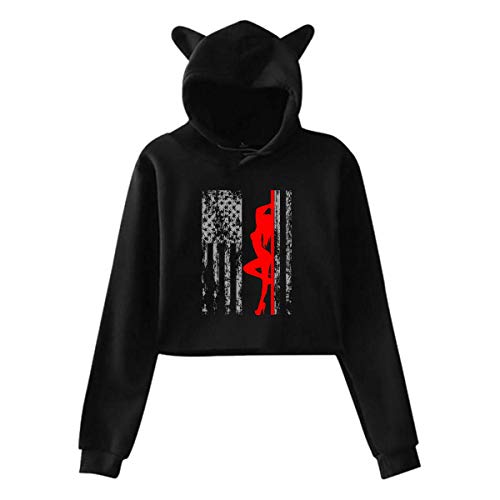 huatongxin American Pole Dancer Women's Kawaii Cat Ear Crop Tops Hoodie Jacket Pullover