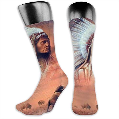 huatongxin Indian Chief and Fighting Buffalo - Calcetines de moda para hombres y mujeres de poliéster de 3.2 x 15.8 pulgadas para niños,niñas,escuela,al aire libre,senderismo,cojín,comodidad,deporte