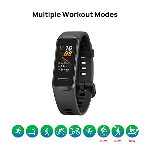 HUAWEI Band 4- Pulsera de actividad con pantalla a color TFT de 0.96 pulgadas, monitorización continua con HUAWEI TruSeen TM 3.5 24/7, monitoreo del sueño, resistencia al agua 5ATM, Graphite Black