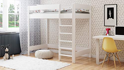 Hubi Loft Bunk Bed Cama alta, madera, Blanco, 180x80x160 Hubi Loft Bunk Bed Cama alta, madera, Blanco, 180x80x160