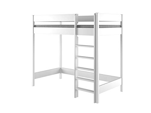 Hubi Loft Bunk Bed Cama alta, madera, Blanco, 180x80x160 Hubi Loft Bunk Bed Cama alta, madera, Blanco, 180x80x160