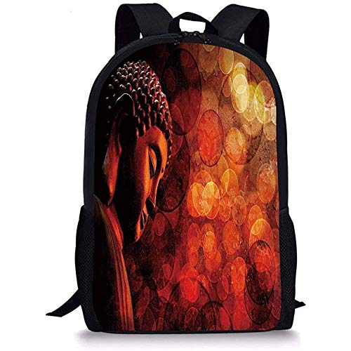 Hui-Shop Mochilas Escolares Zen, Figura Religiosa Oriental Telón de Fondo Abstracto Origen étnico asiático Meditación Paz Burg-undy Rojo Naranja para niños Niñas