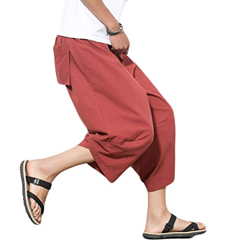 Huicai Pantalones Harem Capri de Hombre Pantalones Cortos Holgados Casuales Lounge Pantalón de algodón y Lino Pantalones japoneses Salvajes Huicai Pantalones Harem Capri de Hombre Pantalones Cortos Holgados Casuales Lounge Pantalón de algodón y Lino Pantalones japoneses Salvajes