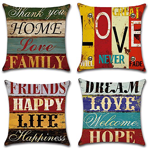 HuifengS Funda de cojín de Lino, Estilo mediterráneo, Set de 4 Piezas, 45 x 45 cm HuifengS Funda de cojín de Lino, Estilo mediterráneo, Set de 4 Piezas, 45 x 45 cm
